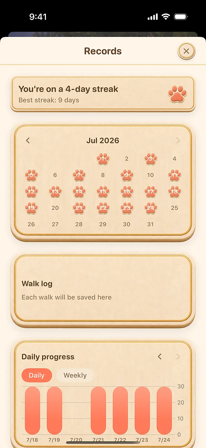 Actual app screen: Records