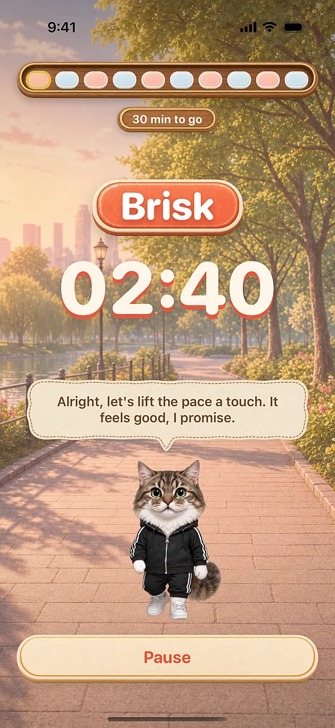 Actual app screen: Walking