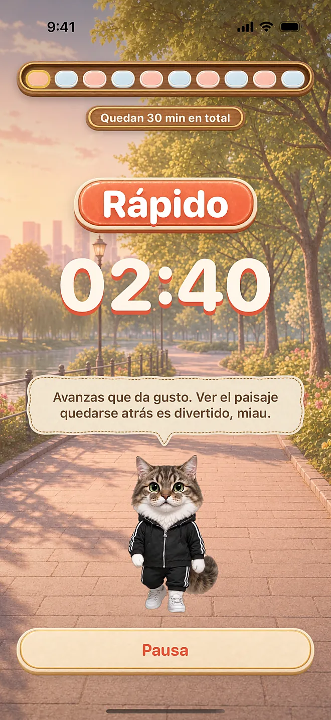 Pantalla real de la app: en marcha