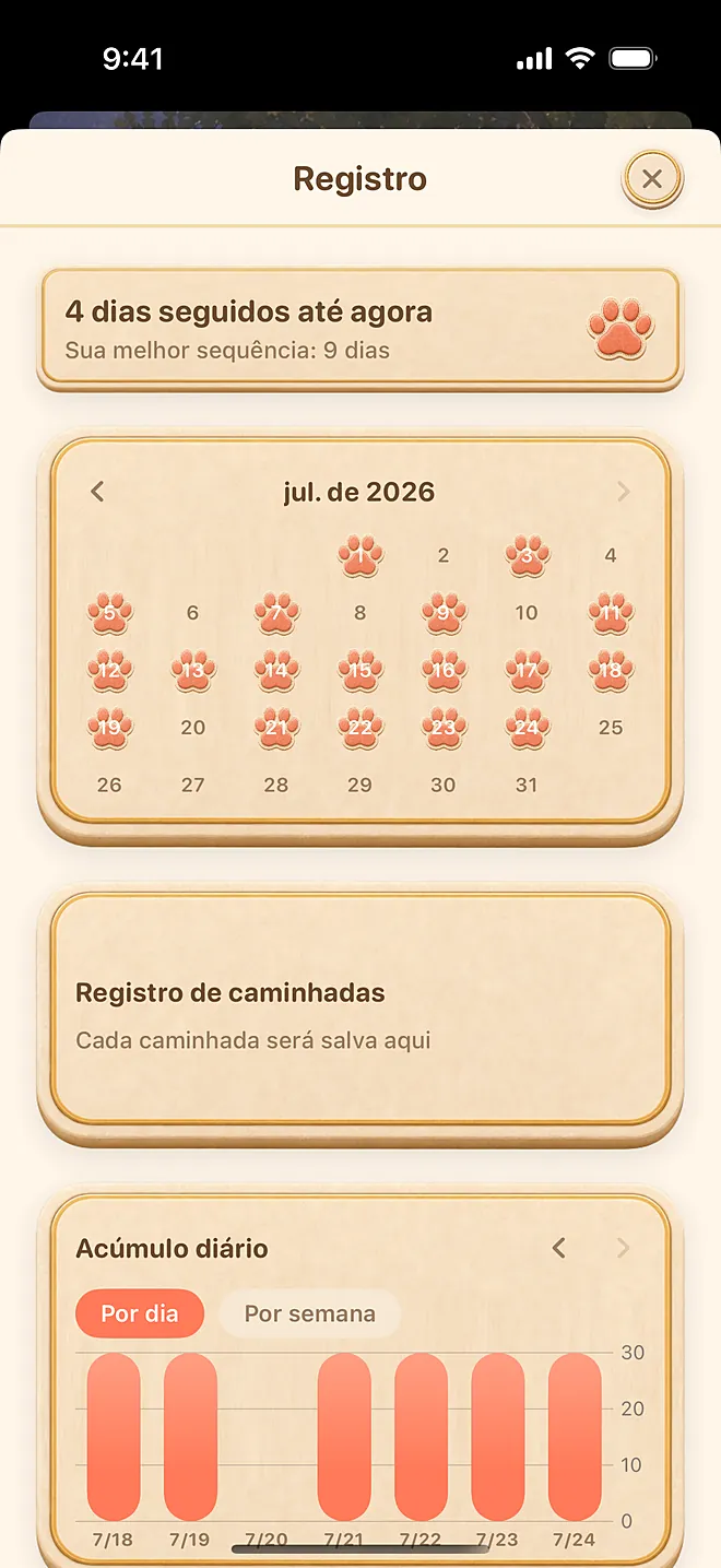 Tela real do app: registros
